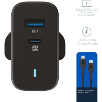 Powerology 65W Dual Port Ultra-Quick GaN Charger with USB-C to USB-C 60W Cable - Black