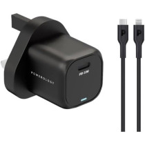 Powerology 65W Dual Port Ultra-Quick GaN Charger with USB-C to USB-C 60W Cable - Black
