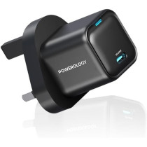 Powerology UK 3 Pin Ultra-Compact GaN Charger, Black