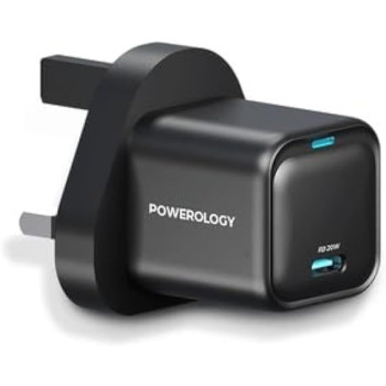 Powerology UK 3 Pin Ultra-Compact GaN Charger, Black