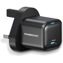 Powerology UK 3 Pin Ultra-Compact GaN Charger, Black