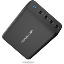 Powerology 165W GaN Desktop Charger With 4X PD Port UK AC Cable PD 100W - Black