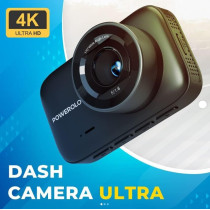 Powerology 4K Dash Camera Ultra With High Utility Built in Sensors, Arabic Language Enabled, Wide Dynamic Range,170° 5-Lane View, Motion Sensor - Black