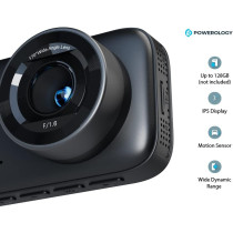 Powerology 4K Dash Camera Ultra With High Utility Built in Sensors, Arabic Language Enabled, Wide Dynamic Range,170° 5-Lane View, Motion Sensor - Black