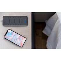 Powerology 48W 6AC 1x PD USB-C and 3x QC USB-A Power Strip with UK Plug, Power Socket Extension Cord, Surge Protected, Charging Station, Extension Lead with 3M Cable - Black