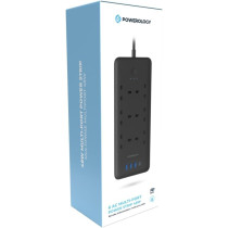 Powerology 48W 6AC 1x PD USB-C and 3x QC USB-A Power Strip with UK Plug, Power Socket Extension Cord, Surge Protected, Charging Station, Extension Lead with 3M Cable - Black