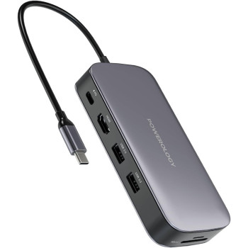 Powerology 256 GB USB-C Hub & SSD Drive All-in-one Connectivity & Storage PD 100W - Grey