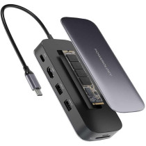 Powerology 256 GB USB-C Hub & SSD Drive All-in-one Connectivity & Storage PD 100W - Grey