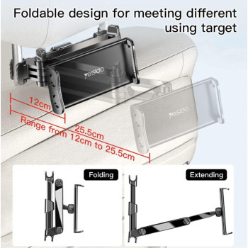 Yesido C117 Car Tablet Headrest Mount Holder For Seat with 360 Degree Rotation Compatible With 4.7Inch To 12.9 Inch, Tablets/Iphone 13/Ipads/Smartphones