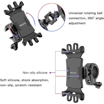 Yesido C66 Bike Bicycle Motorcycle Mobile Phone Holder Mount, Universal 360 Degree Adjustable Rotation, Compatible With Iphone 12 Mini/12/12 Pro, Samsung Galaxy S21/20 Or Note, Huawei And More