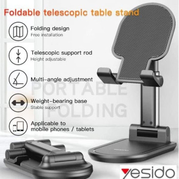 Yesido C85 Mini Foldable Desktop Holder With Adjustable Aluminum Alloy And Premium Quality, Black