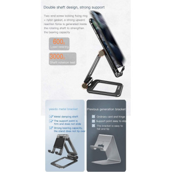 Yesido C98 Mobile Phone & Tablet 12.9 Inch Holder Aluminum Alloy Anti-Skid Mini Desktop Mount Universal Holder Bracket, Black