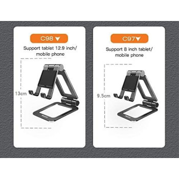 Yesido C98 Mobile Phone & Tablet 12.9 Inch Holder Aluminum Alloy Anti-Skid Mini Desktop Mount Universal Holder Bracket, Black