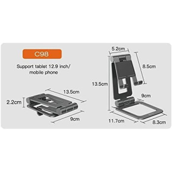 Yesido C98 Mobile Phone & Tablet 12.9 Inch Holder Aluminum Alloy Anti-Skid Mini Desktop Mount Universal Holder Bracket, Black