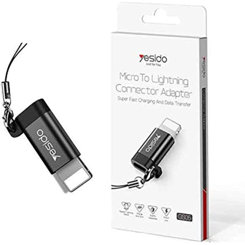 Yesido Micro To Lightning Connector Adaptor With Metalic Finish and Matt Look, Black