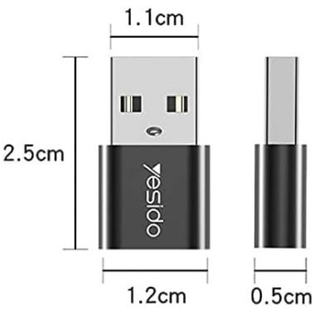 Yesido GS09 Type-C to USB Connector Adapter For Cell Phones, Black