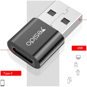 Yesido GS09 Type-C to USB Connector Adapter For Cell Phones, Black