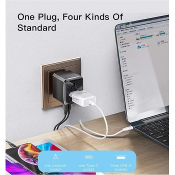 Yesido Universal Travel Adapter with 4 Ultra-Fast USB Port and 1 Type C Power Socket Worldwide Plugs UK EU US AU Auto Switch