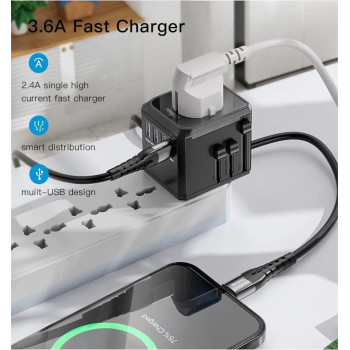 Yesido Universal Travel Adapter with 4 Ultra-Fast USB Port and 1 Type C Power Socket Worldwide Plugs UK EU US AU Auto Switch