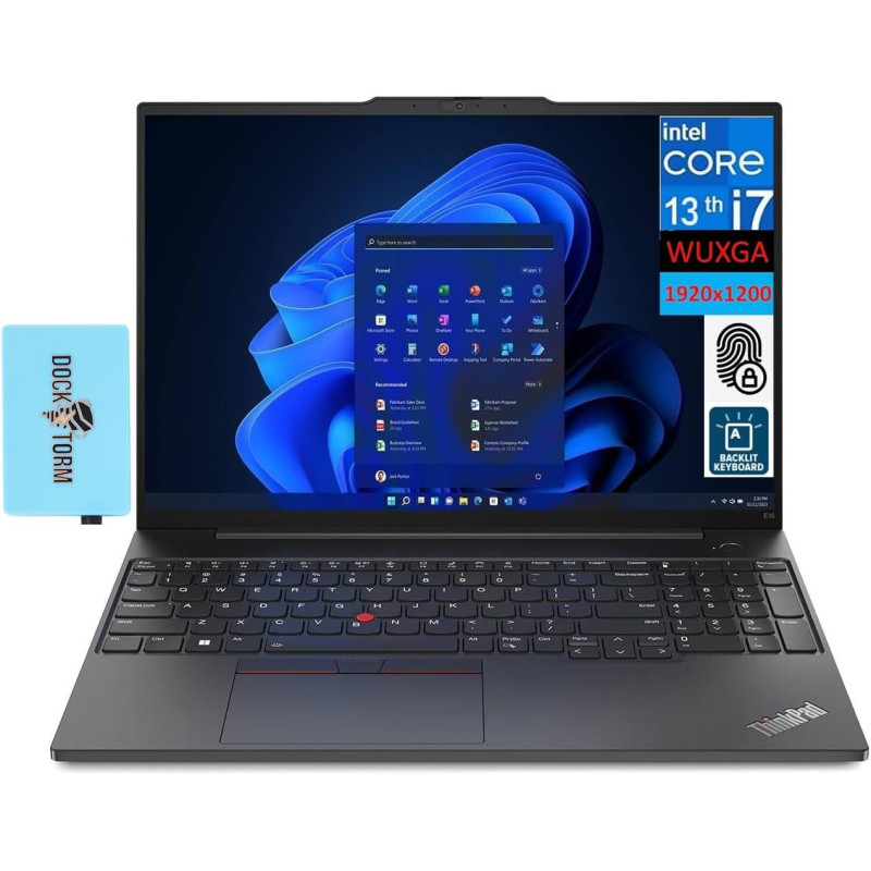 Lenovo Thinkpad E16 Business Laptop 16 Inch IPS FHD Plus WVA Display, 10-Core, Intel i7-1355U, 16GB RAM, 512GB SSD, Backlit Kyb, FP Reader, Thunderbolt 4, Wifi 6, Windows 11 Pro, Black