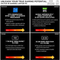 Hp Victus 16-R0073Cl Gaming Intel Core i7 13700HX, 32GB RAM DDR5, 1TB SSD, Nvidia RTX4060, 8GB, 16.1 Inch Full HD IPS 144Hz, Cam, Bt, Wifi 6, Windows 11 Home, Dark Grey