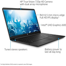 Hp FHD Display Intel Celeron N4020 Upto 2.8 GHz 4GB RAM, 128GB SSD UHD Graphics Notebook Laptop With Bluetooth Webcam, Windows 10, Black