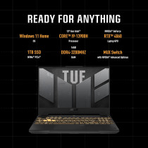 Asus Tuf F15 FX507VV4-LP103W, Gaming Laptop, I9-13900H 16GB 1TB Pcie G3 SSD, NV RTX4060, 8GB VRAM, Windows 11 Home, 15.6-Inch FHD 1920 x 1080 16:9 144Hz, HD Webcam, Backlit-RGB-Eng-Arb-Kb, Mecha Gray