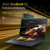 Asus Vivobook 15 X513EA-BQ3396W Slim Laptop, I3-1115G4 8GB, 512GB Pcie G3 SSD, Intel Uma, Windows 11 Home, 15.6 Inch FHD 1920 x 1080 16:9, HD Webcam, Backlit-Eng-Arb-Kb, Black