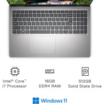 Dell Inspiron 3520 15.6 Inch FHD Laptop, Intel Core i7 1255U, 16GB RAM, 512GB SSD, Windows 11 Home, HGXH8, Inspiron 15 3520, Silver