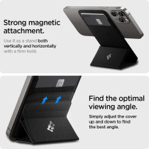 Spigen Smart Fold Magnetic Wallet Card Holder Designed For Magsafe Kickstand Compatible W/iphone 15, iphone 14, iphone 13, iphone 12, Black