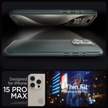 Spigen Thin Fit Designed For iphone 15 Pro Max Case, Military-Grade Protection, Abyss Green