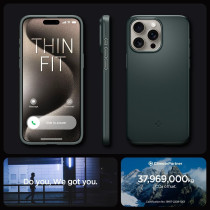 Spigen Thin Fit Designed For iphone 15 Pro Max Case, Military-Grade Protection, Abyss Green