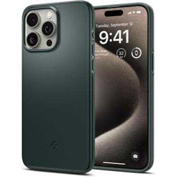 Spigen Thin Fit Designed For iphone 15 Pro Max Case, Military-Grade Protection, Abyss Green