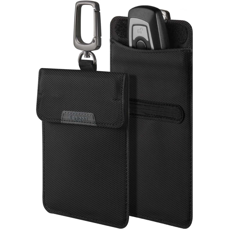 Spigen Klasden Faraday Bag Designed For Car Rfid Signal Blocking Car Anti-Theft Key Fob Protector Anti-Hacking Case Faraday Cage Car Key Pouch, Black