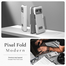 VRS Design Terra Guard Modern For Google Pixel Fold Case, Rugged Minimalist Dual Protection Style Anti Scratch Hinge Protection Case Compatible With Pixel Fold, White