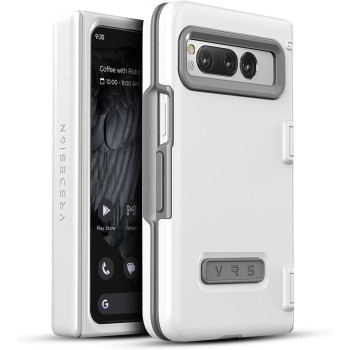 VRS Design Terra Guard Modern For Google Pixel Fold Case, Rugged Minimalist Dual Protection Style Anti Scratch Hinge Protection Case Compatible With Pixel Fold, White