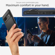 Spigen Rugged Armor Pixel 7 Case, Matte Black, Carbon Fiber, Shock-Absorbent