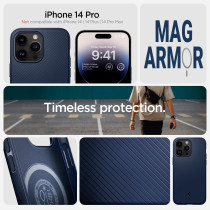 Spigen Mag Armor Compatible With Magsafe Designed For iphone 14 Pro Case, Navy Blue