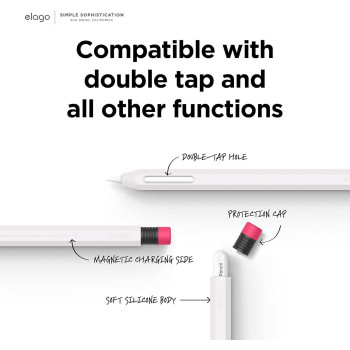 Elago Classic Pencil Case Compatible With Apple Pencil 2Nd Generation Cover Sleeve, Classic Design, Compatible With Magnetic Charging And Double Tap, White