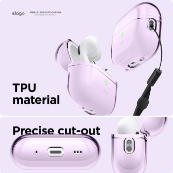 Elago Compatible With Airpods Pro 2nd Generation Case Clear With Lanyard Compatible With Airpods Pro 2 Case, Protective Cover, Shockproof, Wireless Charging, Lavender