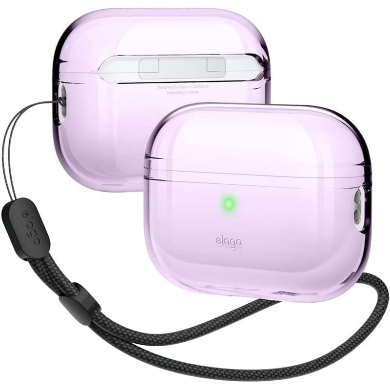 Elago Compatible With Airpods Pro 2nd Generation Case Clear With Lanyard Compatible With Airpods Pro 2 Case, Protective Cover, Shockproof, Wireless Charging, Lavender