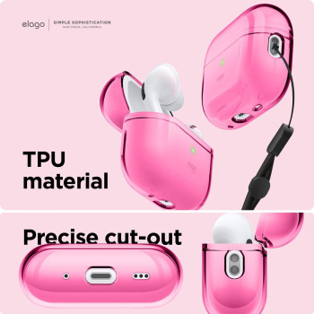 Elago Compatible With Airpods Pro 2nd Generation Case Clear With Lanyard Compatible With Airpods Pro 2 Case, Protective Cover, Shockproof, Wireless Charging, Neon Hotpink