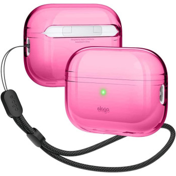 Elago Compatible With Airpods Pro 2nd Generation Case Clear With Lanyard Compatible With Airpods Pro 2 Case, Protective Cover, Shockproof, Wireless Charging, Neon Hotpink