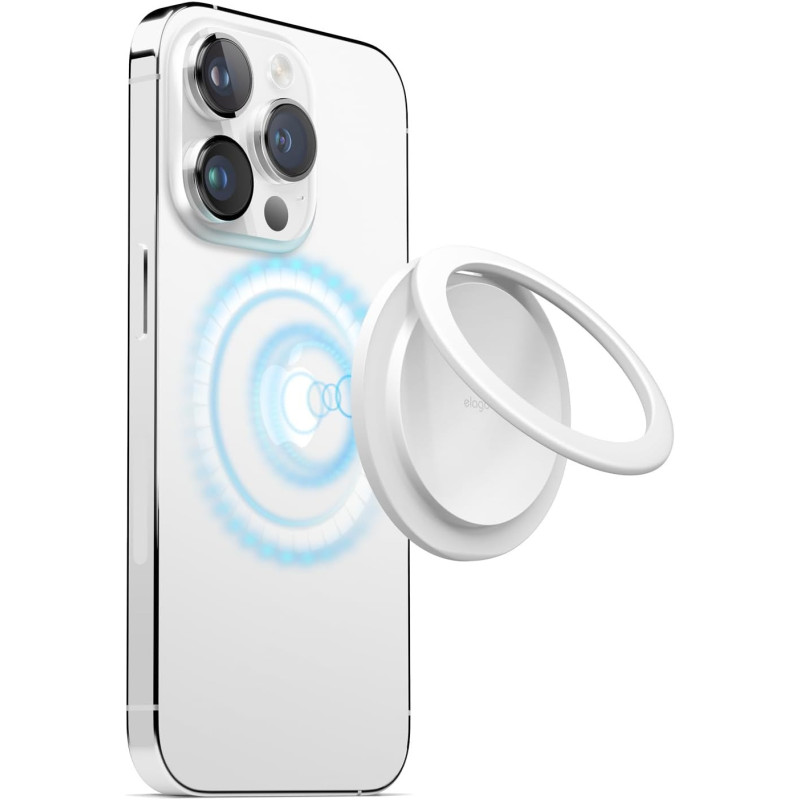 Elago Magnetic Phone Ring Holder Compatible With Magsafe For iphone15, iphone 14,iphone 13,iphone 12 Series, Finger Ring, Prop Up Stand, Magsafe Kickstand, White
