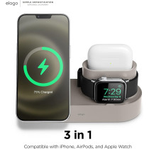 Elago MS Charging Station 2 Compatible With iphone 15, iphone 14, Magsafe Charger, iphone 13, iphone 12, Airpods Pro 2, Airpods Pro, And All Apple Watch Series, Stone