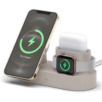 Elago MS Charging Station 2 Compatible With iphone 15, iphone 14, Magsafe Charger, iphone 13, iphone 12, Airpods Pro 2, Airpods Pro, And All Apple Watch Series, Stone