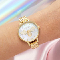 Olivia Burton Lucky Bee Analog White Dial Womens Watch, Ob16Fb18, White, Bracelet
