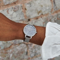 Olivia Burton Glitter Dial Analog Silver Womens Watch, Ob16Gd77, Silver, Vintage