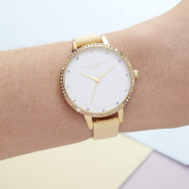 Olivia Burton Analogue Quartz Watch For Women With Beige Leather Strap, Ob16Rb20, White, One Size, Strap