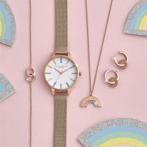 Olivia Burton Analogue Quartz Watch For Women With Rose Gold Coloured Stainless Steel Bracelet, Ob16Rb24, White, One Size, Bracelet